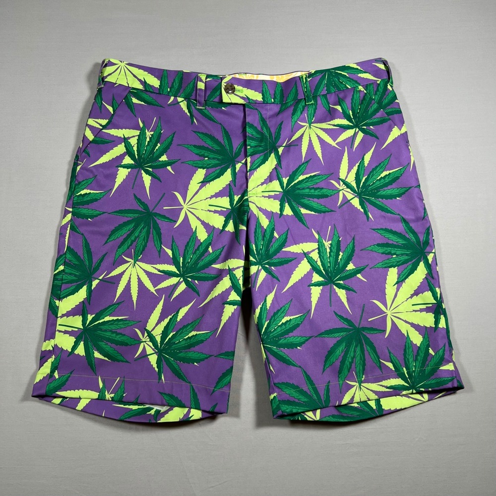 Loudmouth Golf Shorts Mens 38 Purple Haze Weed Leaf Marijuana Print Cannabis